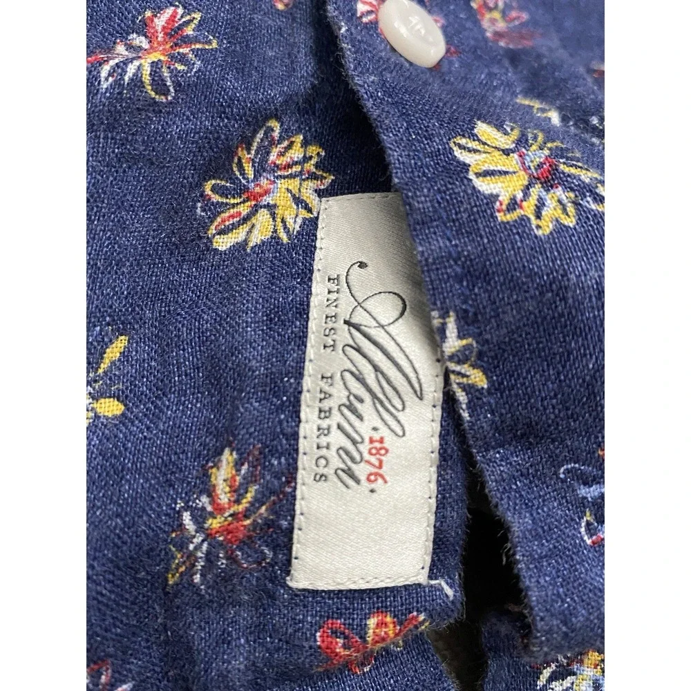 J. Crew Shirt Albini Linen‎ Indigo Floral Short Sleeve Button‑Up Medium AOP
